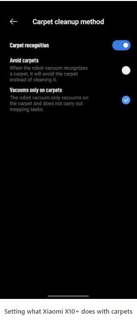 Setting what Xiaomi X10+ does with carpets