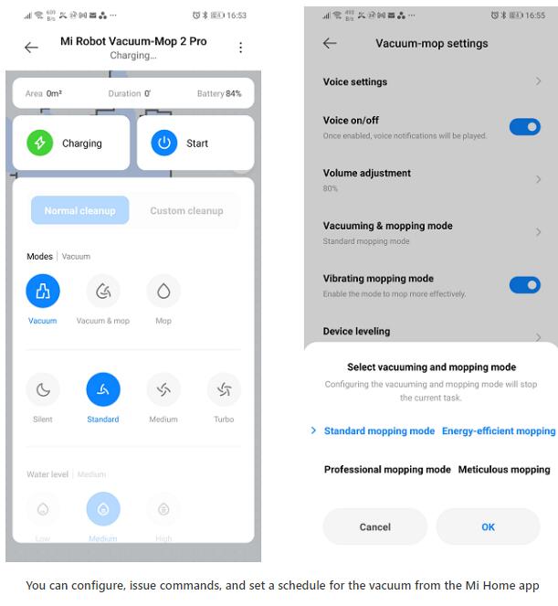 You can configure, issue commands, and set a schedule for the vacuum from the Mi Home app
