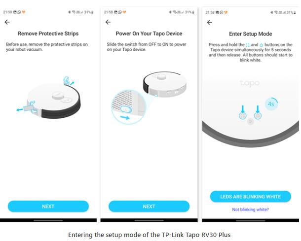 Entering the setup mode of the TP-Link Tapo RV30 Plus