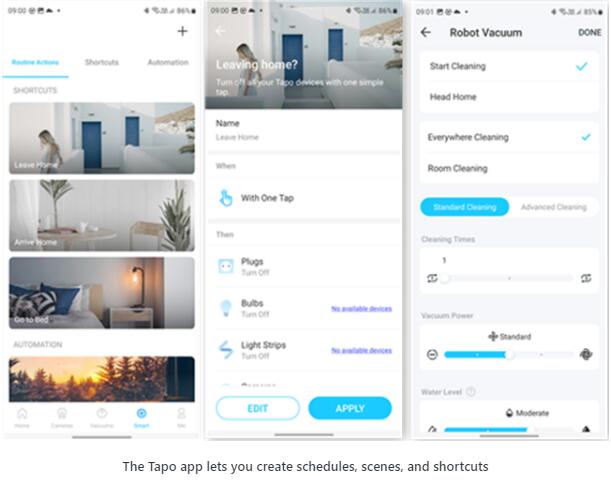 The Tapo app lets you create schedules, scenes, and shortcuts