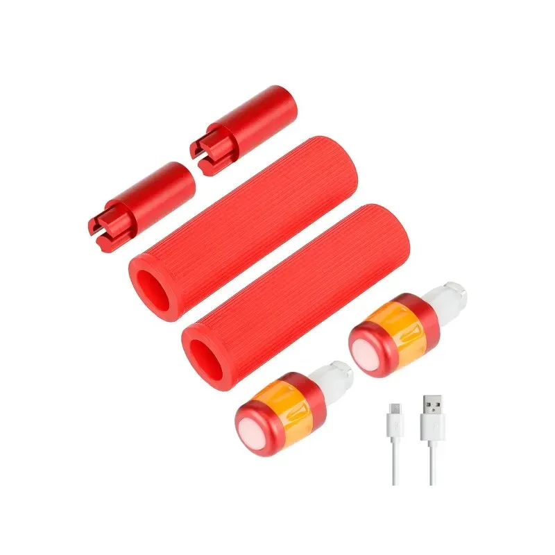 Ulip USB Chargeable Extender Silicone Grip Set With Light For M365 Pro Pro2 1S MI3 And Max G30 2nd Gen Electric Scooter Improve Riding Safety And Comfort (Red Extension Rod + Red Orange Light)