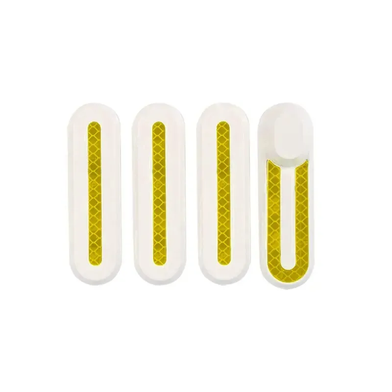Xiaomi M365 White Plastic Parts and Yellow Reflective Strips 4 Piece Set with Screws Decorative Covers Xiaomi Scooter M365 Protective Cover with Straight U-Shaped Adhesive Stickers Four Front And Rear Wheel Protective Plastic Blocks