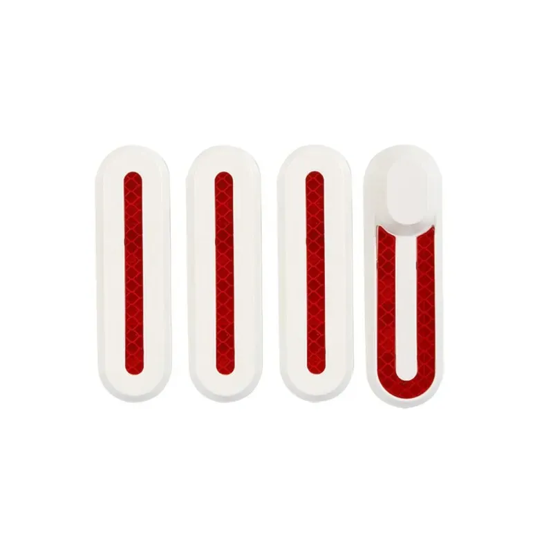 Xiaomi M365 White Plastic Parts and Red Reflective Strips 4 Piece Set with Screws Decorative Covers Xiaomi Scooter M365 Protective Cover with Straight U-Shaped Adhesive Stickers Four Front And Rear Wheel Protective Plastic Blocks