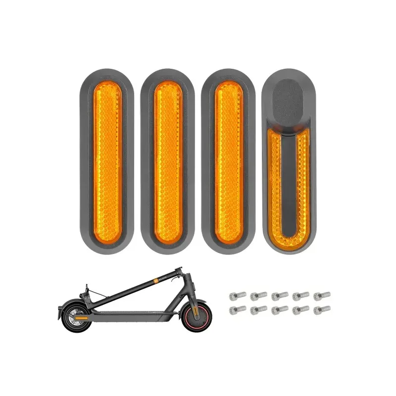 4 Pcs Refitting Gray Decorative Shells With Yellow Reflector Bars For m365 1s Pro Pro2 And Lite Wheel Cover Protect Shell For Xiaomi 3 Electric Scooter M365 Pro 2 1s Front Rear Safety Reflective Tube Night Reflector Parts
