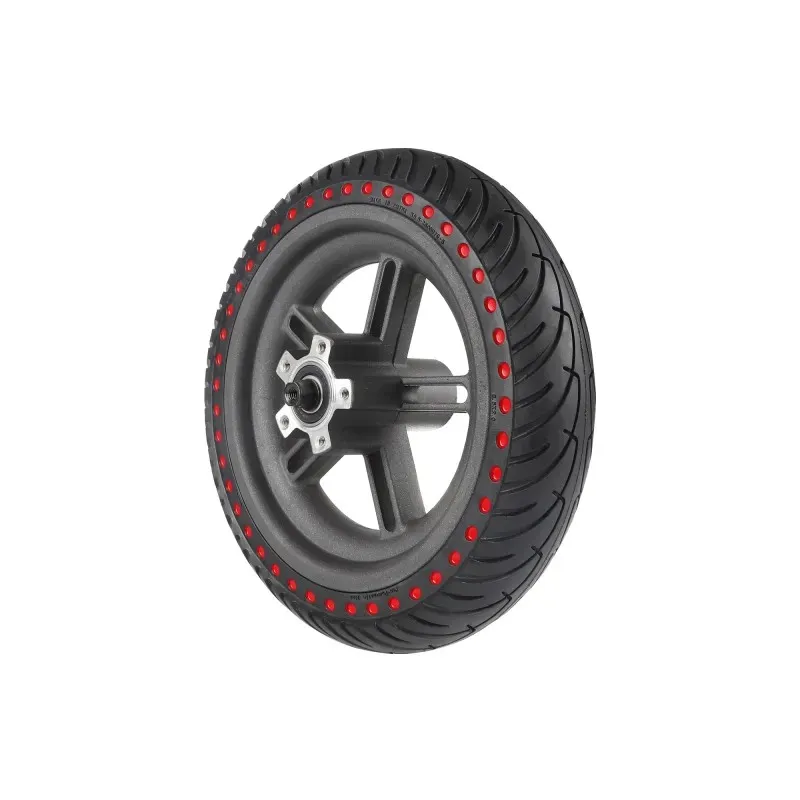 8.5 Inch Solid Tire and Wheel Kit for Xiaomi M365 1S Electric Scooter Red Dot Solid Tubeless Tire and Rim Combo All Terrain Puncture-Proof Tire Hollow Shock-Absorbing Explosion-Proof Tire Maintenance-Free Scooter Tire Set Durable Tire Replacement Parts
