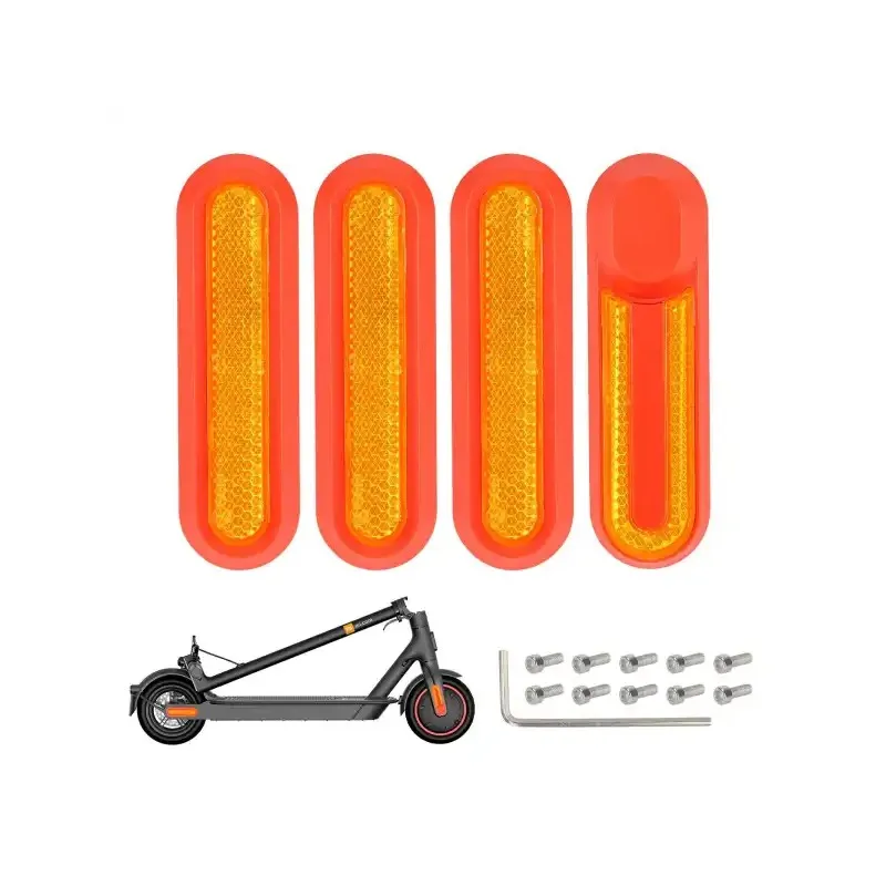 4 pcs Refitting Red Decorative Shells with Yellow Reflector Bars Scooter Reflective Decorative Side Cover Scooter Accessories Front and Rear Wheel Side Cover Modification Set Scooter Part for Xiaomi M365 1S Pro Pro2 Lite 4 PCS Red &Yellow Reflector Bars