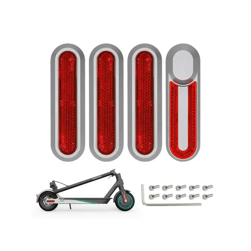 4 Pcs Refitting Silver Decorative Shells With Red Reflector Bars For Xiaomi m365 1s Pro Pro2 And Lite Electric Scooter For Mi Pro 2 Merceds -Amg Petronas f1 Team Edition Electric Scooter Front Rear Hub Cap Reflective Protect Shell Wheel Cover Part