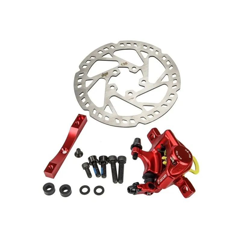 Red Xtech Xiaomi Red Brake Kit With 135mm Brake Disc and Black Adapter Oil Brake Adapter Connection Adapter Brake Pad Mountain Bike Universal Brake Caliper for Refitting Xiaomi Pro Pro2 Scooter ZOOM XTECH HB100 MTB Hydraulic Disc Brake Caliper