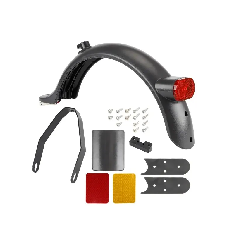Black Rear Fender Kit with Tailight and Support Reflective Stickers for Xiaomi M365 1S Pro Pro2 Electric Scooter Rear Wheel Mudguard Back Mudguard Wing Taillight Hook License Plate 8.5 Inch and 10 Inch Fender Support
