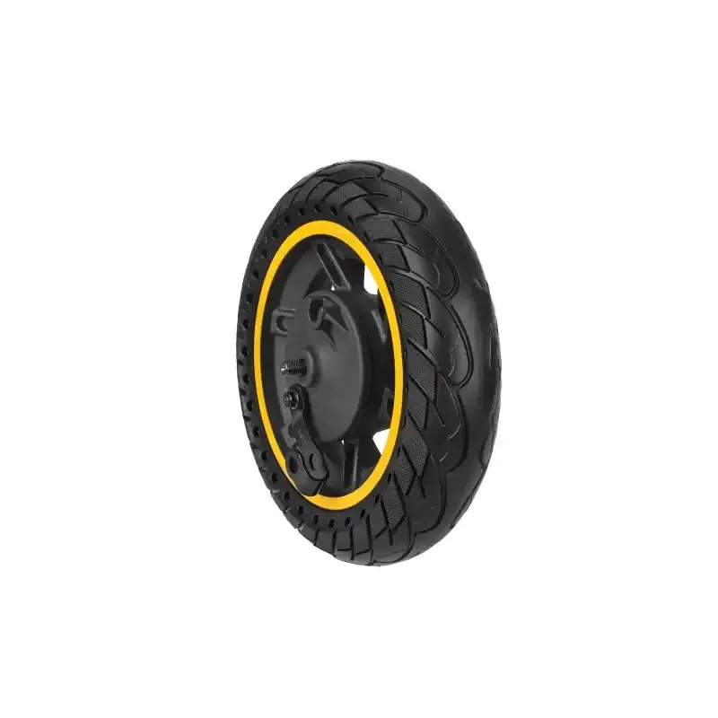 10*2.5(60/70-6.5) Solid Tire and Rim with Yellow Circle 45mm Slot for Segway Ninebot Max G30 Scooters 10 Inch Front Wheel Hub with Solid Tire Assembly