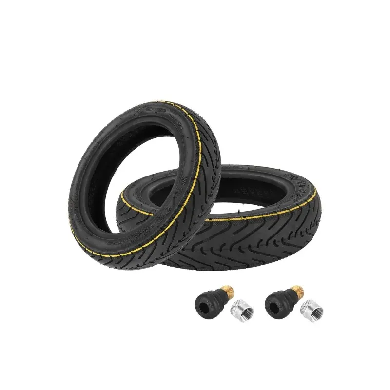 Yuanxing 60/70-6.5 Tubeless Tire + Valve (2 Sets) with Yellow Stripe for Segway Ninebot MAX G30 KickScooter Electric Scooter 10 Inch 60 70-6.5 Front and Rear Wheel Tire Parts