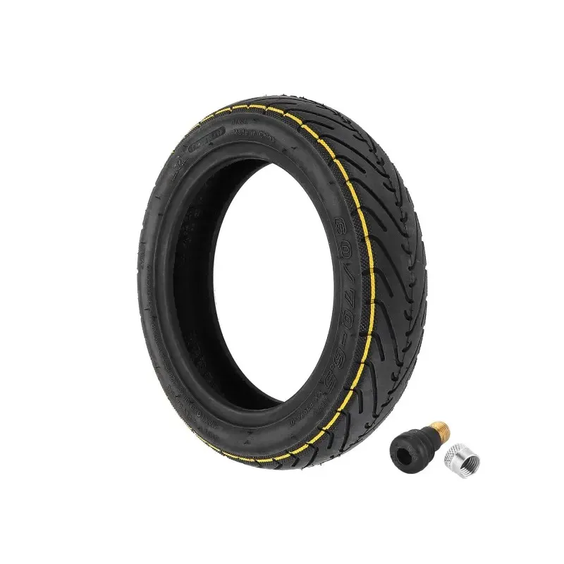 Yuanxing10 Inch 60/70-6.5 Tubeless Tire with Yellow Line and Inflation Valve For Segway Ninebot Max G30/G30D/G30E/G30LP Electric Scooters Front and Rear Wheel Pneumatic Tire Accessories Gas Tire Wear-Resistant And Durable 10 Inch Vacuum Tire