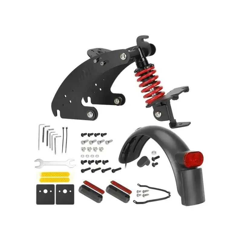 ULIP V2.0 Black-Red Shock Absorber with Fender Taillight Bracket Kit for Segway Ninebot Max G30/G30D/G30E/G30LP Electric Scooter Rear Wheel Shock Absorption Upgrade, Splash-Proof Fender and High Brightness Taillight Enhanced Rear Shock Absorber Kit