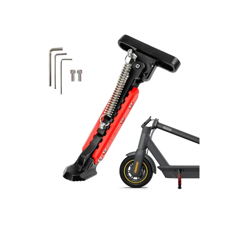 V2 Black-Red Adjustable Aluminum kickstand for Segway Max G30 Kickstand Foot Support Side Stand Packing Rack Kickstand Parking Foot Support Stand For Ninebot Max G30 Kaabo Mantis 10 Vsett 9 Electric Scooter Adjustable Kickstand Accessories