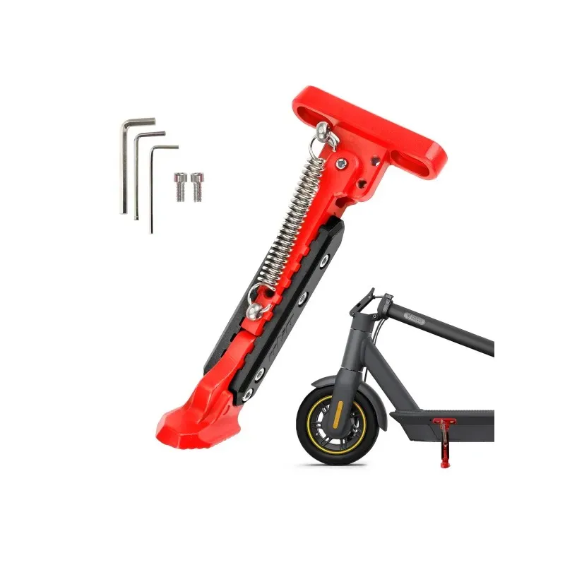 V2 Red-Black Adjustable Aluminum kickstand for Segway Max G30 Kickstand Foot Support Side Stand Packing Rack Kickstand Parking Foot Support Stand For Ninebot Max G30 Kaabo Mantis 10 Vsett 9 Electric Scooter Adjustable Kickstand Accessories