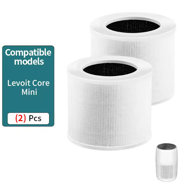  2pcs LEVOIT Core Mini Air Purifier Replacement Filter, 3-in-1, High-Efficiency Activated Carbon, Core Mini-RF,,White 