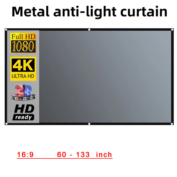     Projector Screen 16:9 Metal Anti Light Curtain Reflective Fabric Cloth 60-133inch      