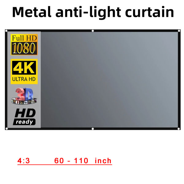  Projector Screen 4:3 Metal Anti Light Curtain Reflective Fabric Cloth 60-110inch 