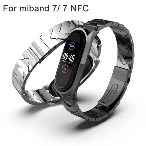 (Black/silver) mijobs Stainless steel V-shape Wristband For miband 7/7 NFC